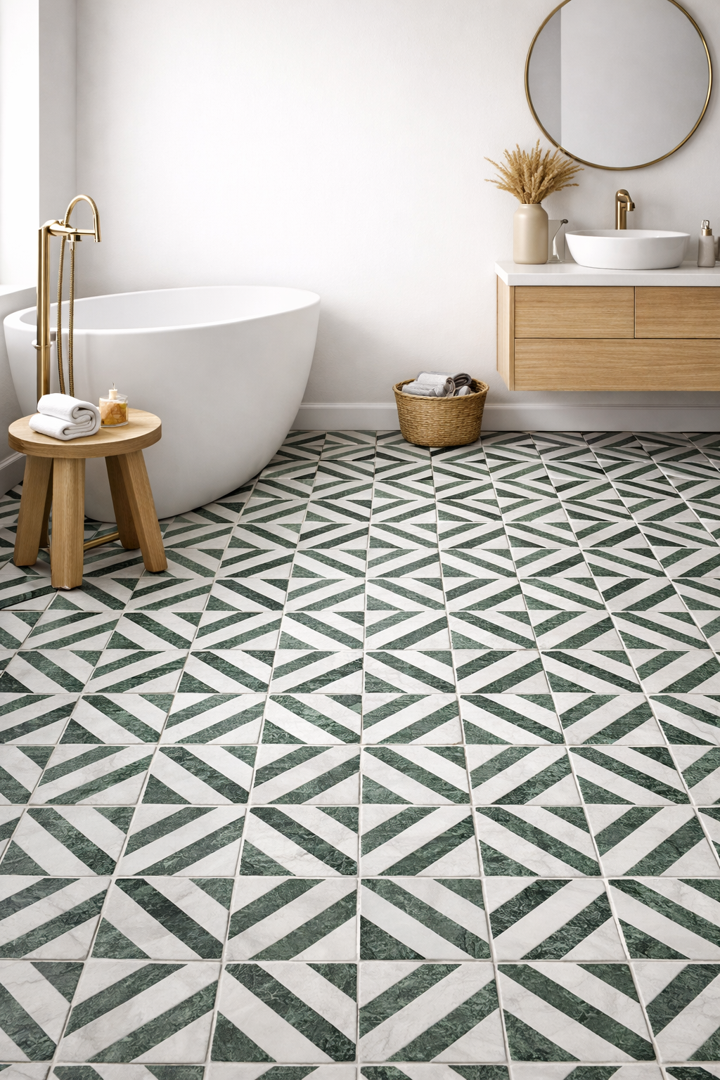 Jade Green & White Square Marble Mosaic Tile