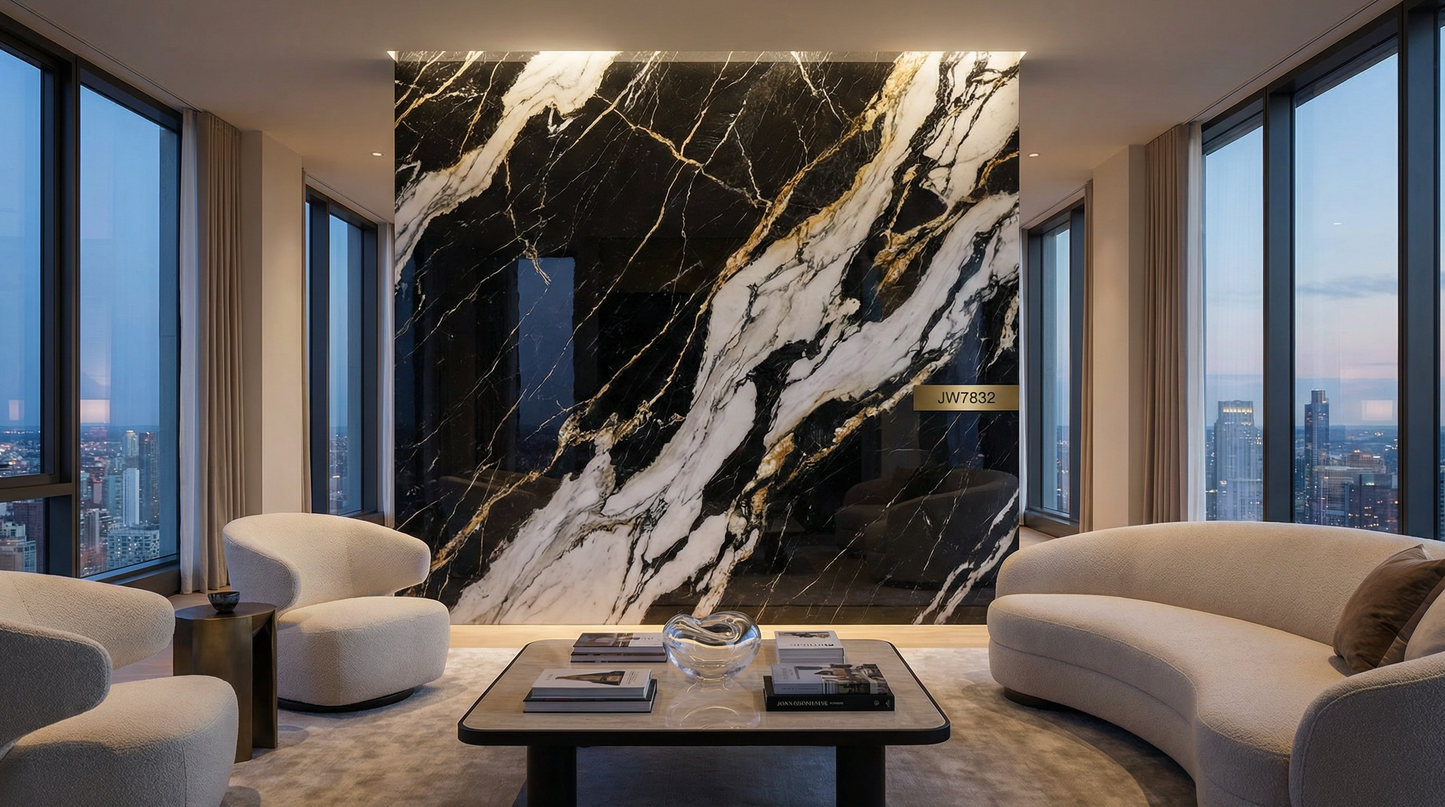 Black/White with Gold Veins HD Print WPC Wall Panels