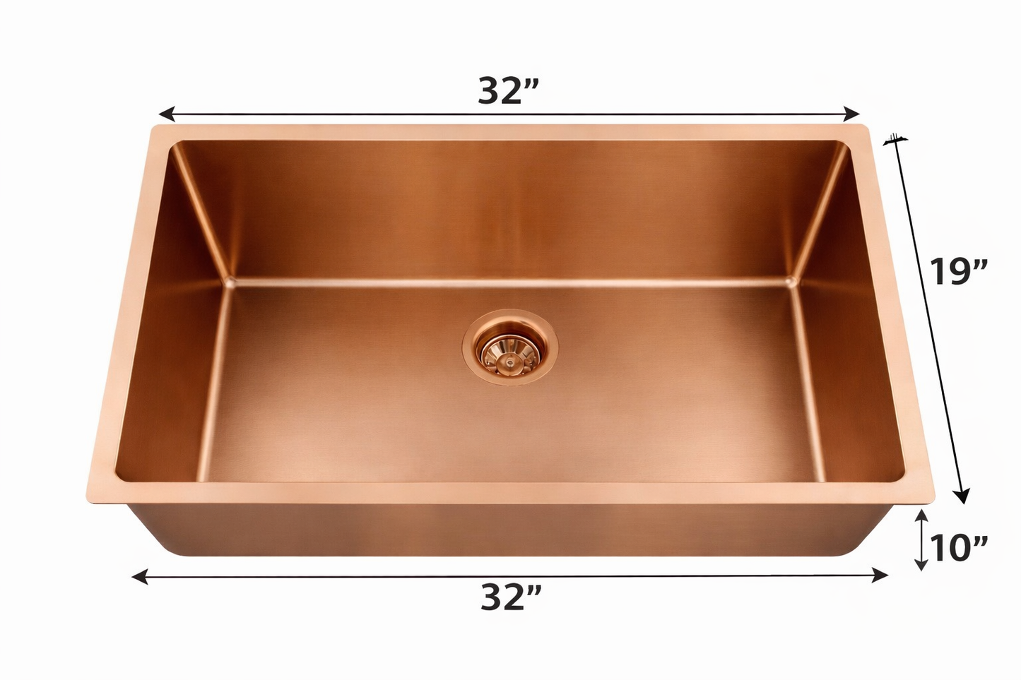 Antique Copper Stainless Steel Under-Mount Round Corners Single Bowl 32x19; 18 Gauge