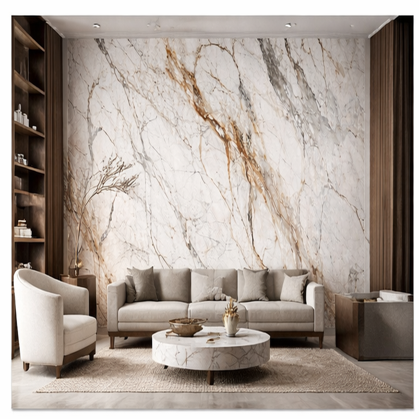 White with Bronze/Gray Veins HD Print WPC Wall Panels