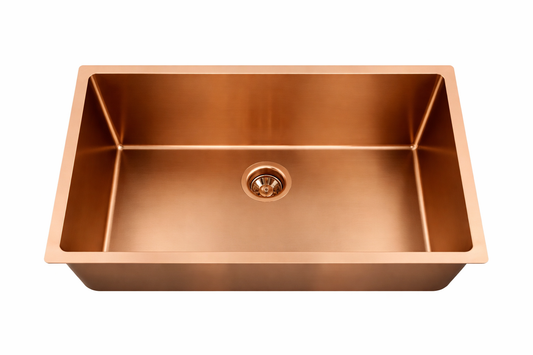 Antique Copper Stainless Steel Under-Mount Round Corners Single Bowl 32x19; 18 Gauge