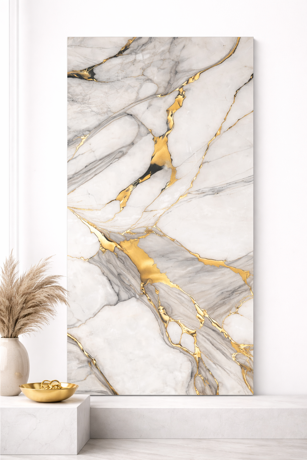 White/Gray with Gold Veins HD Print WPC Wall Panels