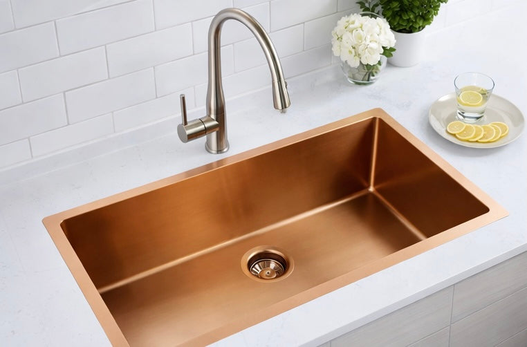 Antique Copper Stainless Steel Under-Mount Round Corners Single Bowl 32x19; 18 Gauge