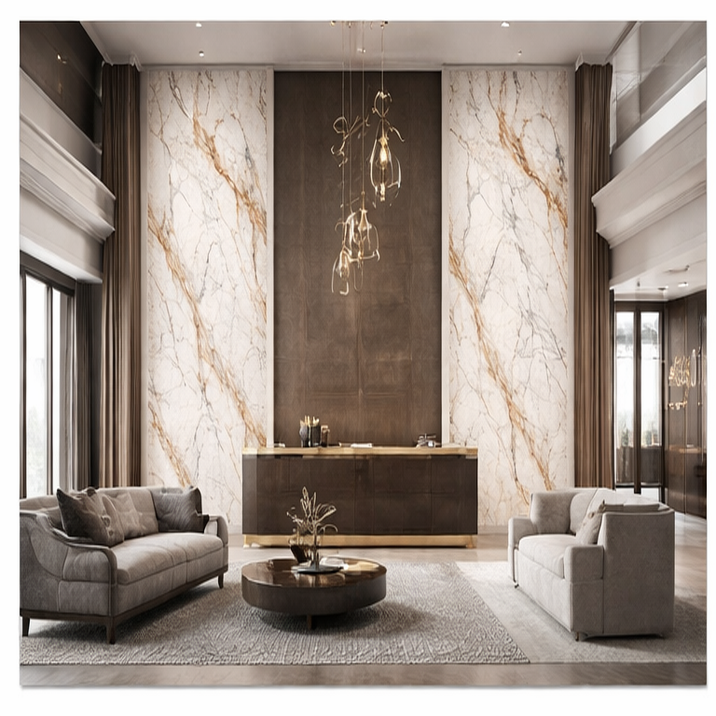 White with Bronze/Gray Veins HD Print WPC Wall Panels