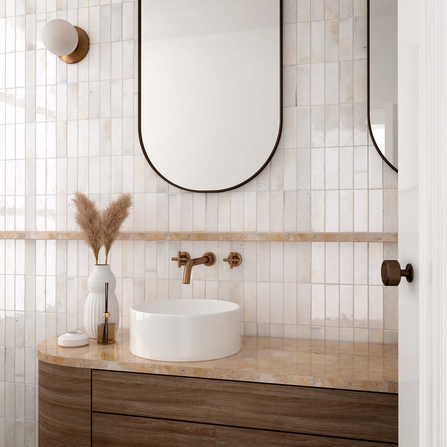 Hanoi White Glossy 2.5x8 ceramic wall tile